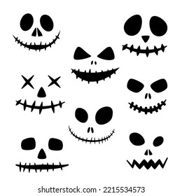 Set of scary and funny faces of Halloween pumpkin. Vector illustration