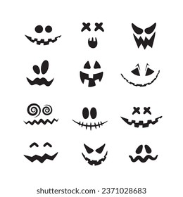 Set of scary and funny Halloween pumpkin or ghost faces isolated on white background. Vector collection.