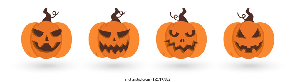 Set of scary and funny halloween pumpkins