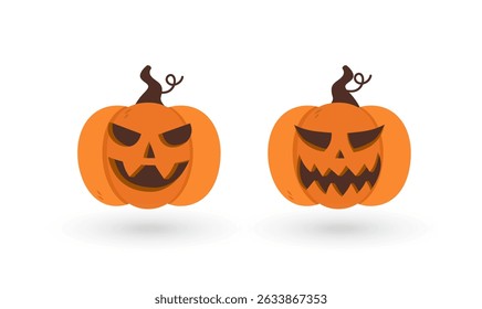 Set of scary and funny halloween pumpkins