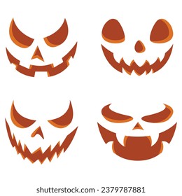Set of scary halloween pumpkin or ghost faces vector illustration. Scary halloween pumpkin faces set vector image