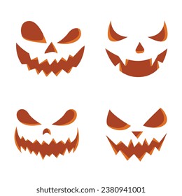 Set of scary Halloween pumpkin or ghost faces vector illustration.