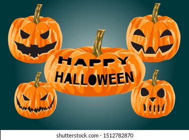 Set of scary halloween pumpkin. A holiday for which pumpkins are made of terrible symbols of fear and horror. Big teeth and eyes cut out in a pumpkin. Vector illustration.
