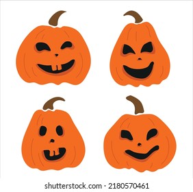Set of scary Halloween pumpkins. Pumpkin lantern, Halloween symbol. Design template on a light background. Vector drawing. Happy Halloween.