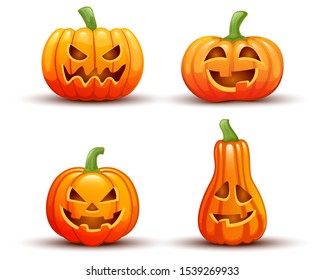 Set of scary Halloween pumpkins. Vector