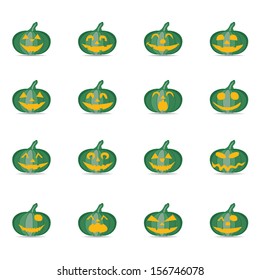 Set of Scary Halloween Pumpkins, Vector Illustration.