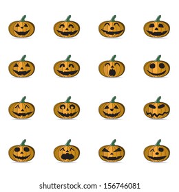 Set of Scary Halloween Pumpkins, Vector Illustration.