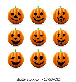 Set of Scary Halloween Pumpkins - vector illustration