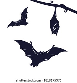Set of scary horrible bats for halloween holiday design. October party banner, poster or postcard