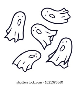 Set of scary horrible ghost, spirit and soul for halloween holiday design. October party banner, poster or postcard
