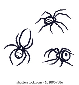 Set of scary horrible spider for halloween holiday design. October party banner, poster or postcard