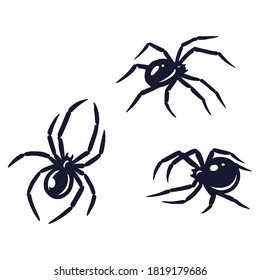 Set of scary horrible spider for halloween holiday design. October party banner, poster or postcard