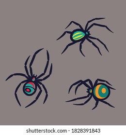 Set of scary horrible spider for halloween holiday design. October party banner, poster or postcard