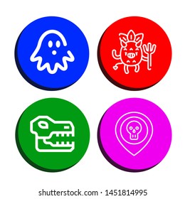 Set of scary icons such as Haunted house, Devil, Skull , scary