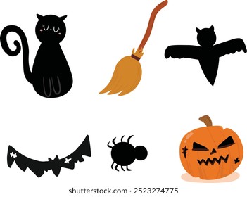 A set of scary items for celebrating Halloween. Vector graphics.