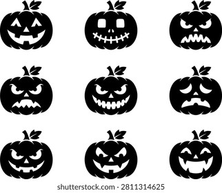 Set of scary jackolanterns with different faces