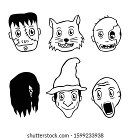 Set of Scary Monster illustration Design in Line Art