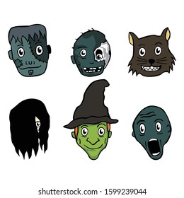 Set of Scary Monster illustration Design in Simple Color