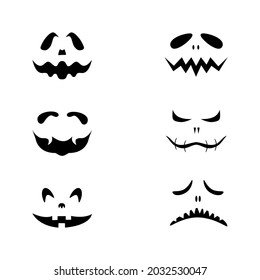 Set of scary pumpkin or ghost faces for halloween. Vector icon.
