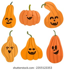 Set of scary pumpkin for Halloween .Pumpkin for autumn,fall holidays. Holidays cartoon character in flat style collection.