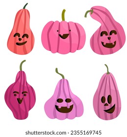 Set of scary pumpkin for Halloween .Pumpkin for autumn,fall holidays. Holidays cartoon character in flat style collection.