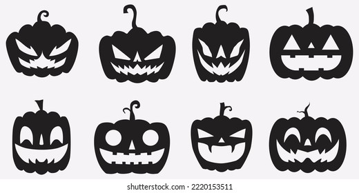 set scary pumpkin silhouette for halloween ornament vector EPS10