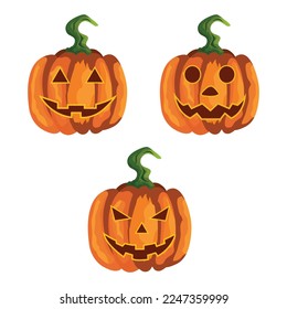 Set of Scary Pumpkin Vectors Illustration for Halloween Celebration