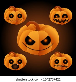 Set of scary pumpkins for Halloween