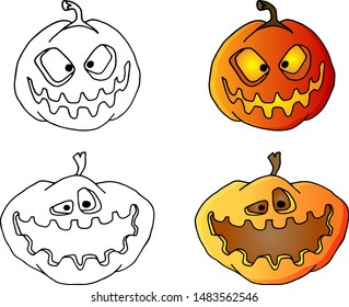 set of scary pumpkins for halloween. Handmade sketch on a white background