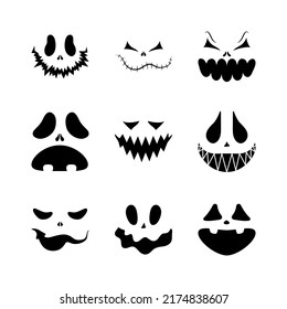Set of scary smiling faces for Halloween. Vector flat style illustration for design poster, banner, print