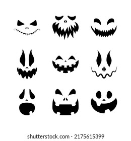 Set of scary smiling faces for Halloween. Vector flat style illustration for design poster, banner, print