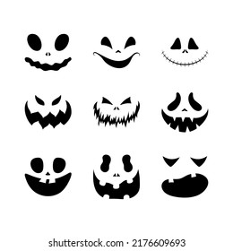 Set of scary smiling faces for Halloween. Vector flat style illustration for design poster, banner, print