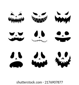 Set of scary smiling faces for Halloween. Vector flat style illustration for design poster, banner, print