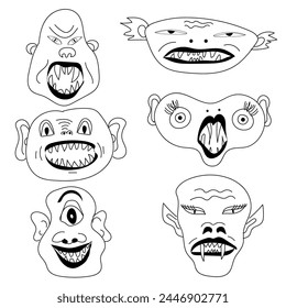 A set of scary vampires and fairy-tale critters drawn in doodle style