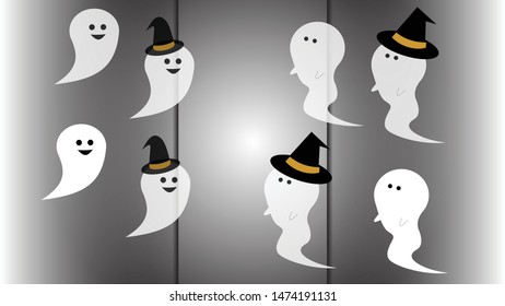 
Set of Scary White Ghosts Characters - Halloween Vector eps 10. Halloween party. Scary night scary party. Ghosts with black hat