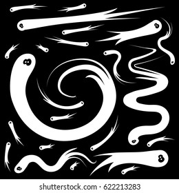 Set of Scary White Ghosts on Black Background. Halloween Vector Desighn Template Collec