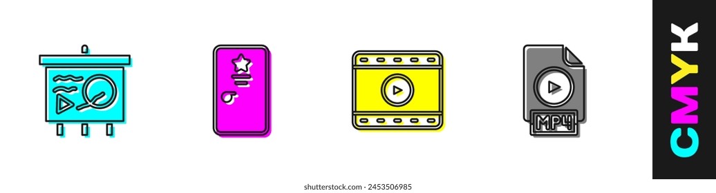 Set Scenario on chalkboard, Backstage, Play Video and MP4 file document icon. Vector