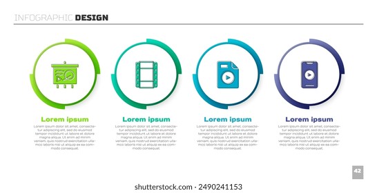 Set Scenario on chalkboard, Play Video, AVI file document and Online play video. Business infographic template. Vector