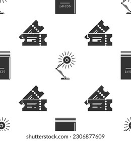 Set Scenario , Table lamp  and Cinema ticket  on seamless pattern. Vector