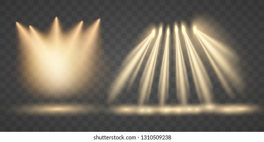 Set of scene illumination , transparent light effects. Bright lighting with spotlights.