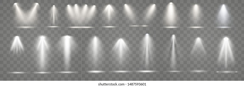 Set of scene illumination , transparent light effects. Bright lighting with spotlights.