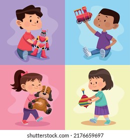escenas de cuatro niños jugando