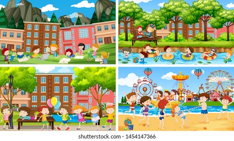 Set of scenes in nature setting illustration