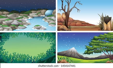 Set Scenes Nature Setting Illustration Stock Vector (Royalty Free ...