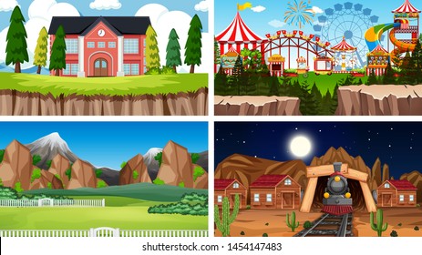 Set of scenes in nature setting illustration