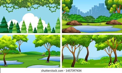 Set of scenes in nature setting illustration