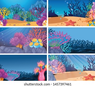 Set of scenes in nature setting illustration
