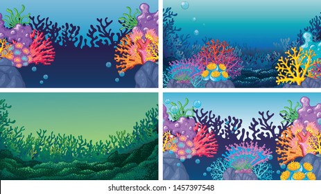 Set of scenes in nature setting illustration
