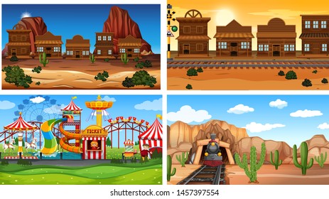 Set of scenes in nature setting illustration