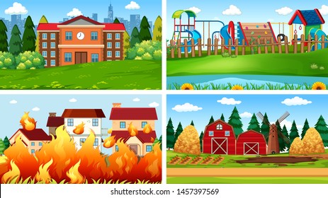 Set of scenes in nature setting illustration